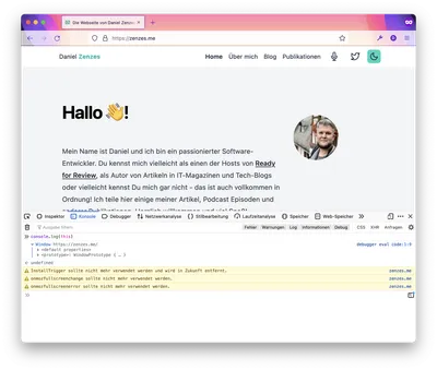 Entwicklerkonsole zeigt den Wert von this auf dieser Seite